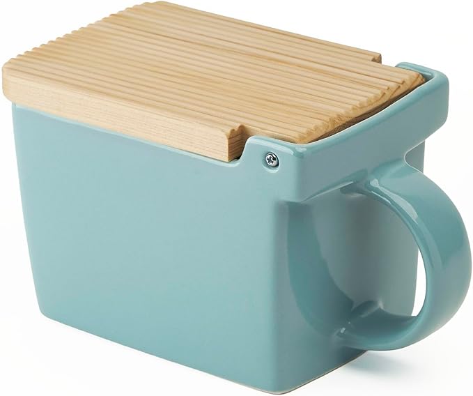 Zero Japan Bee House Premium Salt Box with Hinoki Lid - Container for Sea Salt, and Spices - Elegant Cellar for Kitchen Countertop - Ice Blue, 16 oz