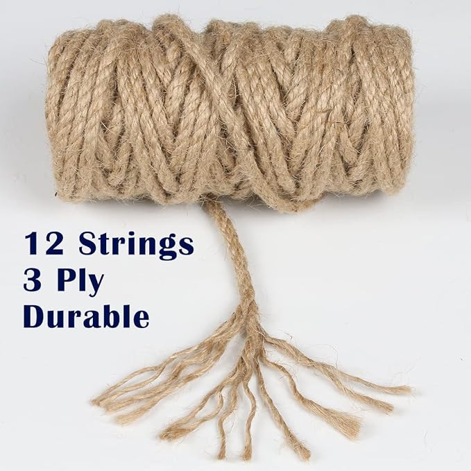 PerkHomy 4mm Jute Rope 120 Feet Twisted Heavy Duty and Thick Twine Rope for Cat Scratcher Scratching Post Tree Craft Projects Gardening Home Decoration Packing Bundling (120FT * 4mm)