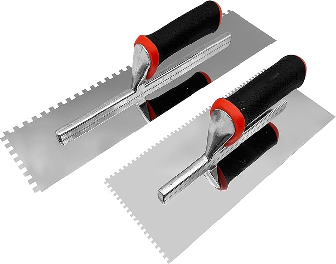 Large Square Notched Tile Trowel Set, 2pcs Stainless Steel Tile Concrete Tools (16 inch+11 inch) Masonry Hand Kit for Wall Floor Tiling Installation