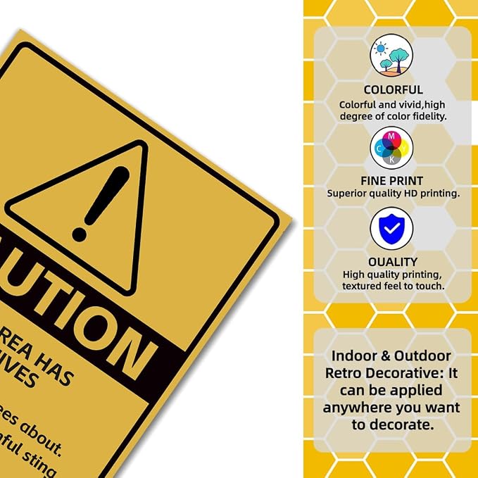 EMOHAT Caution No Trespassing Honeybees Metal Tin Sign, Honeybees at Work Warning Sign for Garden Farm Orchard, 16x12 Inch Rustic Novelty Decor for Garage Home Outdoor