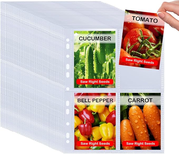 200 Pockets Seed Storage Organizer Sleeves for 3/4 Ring Binder, 50 Pack Clear Garden Seed Packet Organizer(A4), Large Top Loading Seed Holder Book Sheet Protectors, Seed Saving Sleeves