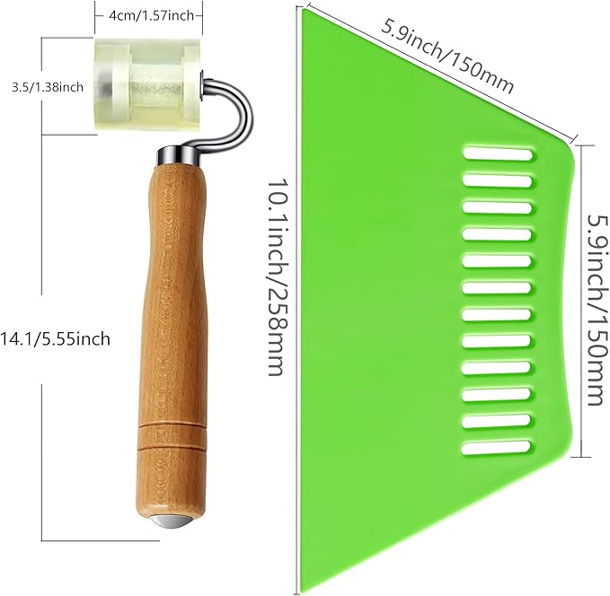 Adhesive Wallpaper Install Tool Kit with Double-sided Tape Measure, Craft Knife with 5 Blades, 3 Types of Scrapers, PU Hand Roller, for Wallpaper Window Film and Car Deadening Mats