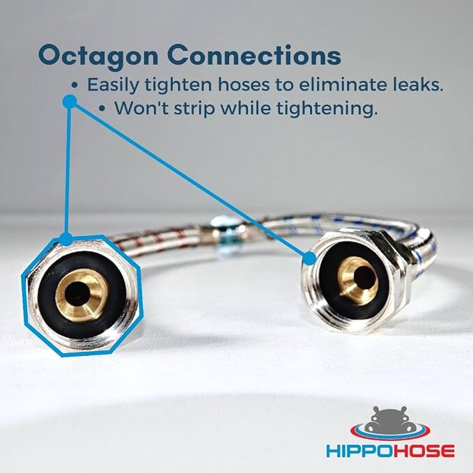 Washing Machine Y-Mixer/Y-Split Water Hose - Burst Proof STAINLESS STEEL - (1 FT) Long Legs - 3/4 Inch Brass Fittings - Y-Splitter Water Hose Connector for Washing Machines Hot & Cold Water Supply
