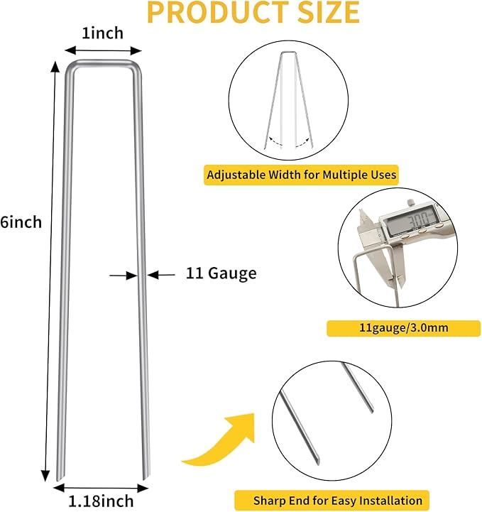 300 Pack Landscape Staples 6 Inch, Galvanized Garden Staples Pins Ground Stakes Fence Tent Sod Staples Yard Lawn Truf Staples for Landscaping Fabric Irrigation Tubing