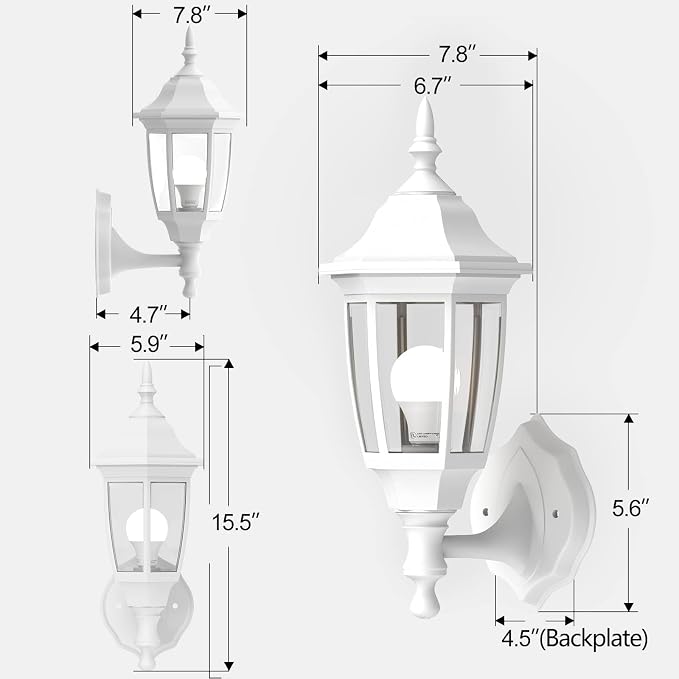EMART Dusk to Dawn Plastic Outdoor Wall Light Fixtures with Bulbs, Waterproof and Anti-Corrosion Porch Sconces, Exterior Lanterns Wall Mount Lamp for Outside, Garage, Front Door, Patio, 2 Pack, White