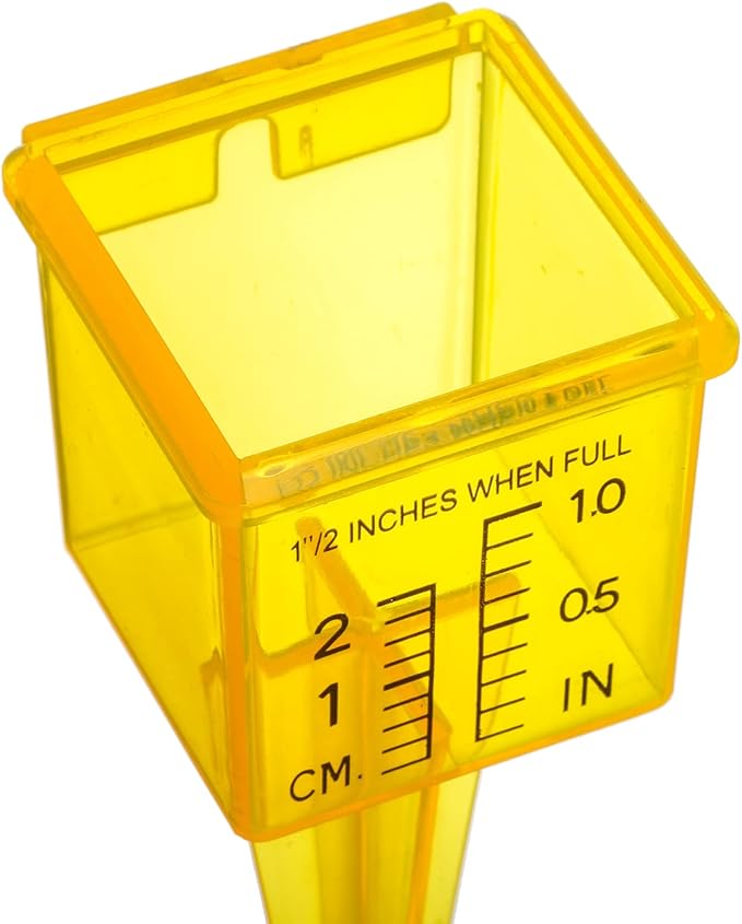 Okllen 15 Pack Rain Gauge, 1.5" Sprinkler Gauge with Wide Mouth, Outdoor Water Measuring Tool for Lawn, Garden, Yard, Bright Yellow, Transparent, Zero is 1/4" from The Bottom