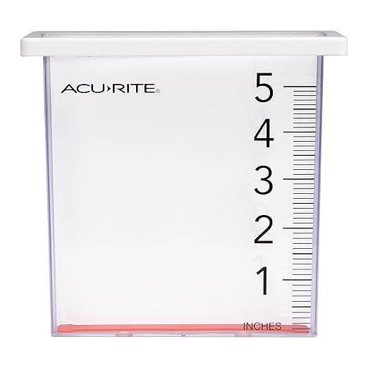 AcuRite Waterfall Rain Gauge with 5-inch Rainfall Capacity (00858W), Clear