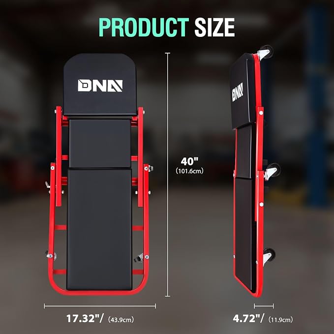 ‎DNA MOTORING TOOLS-00186 40 Inches 2 IN 1 Rolling Folding Car Creeper/Seat, 6 Pcs 2" Casters, 150kg Weight Capacity, Red
