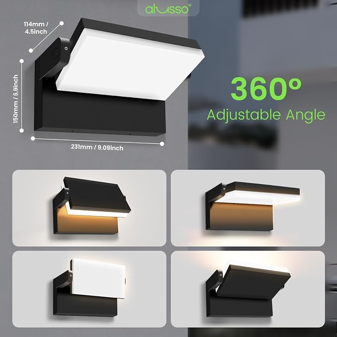 ALUSSO® 20W/40W/55W LED Flood Lights Outdoor, 360° Rotatable Outdoor Wall Light, 3000K/4000K/6500K Exterior Lighting Fixtures, Security IP65 Waterproof Wall Pack Lights for Garage, Porch, Yard, Black