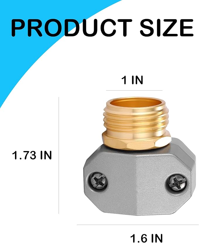 Hourleey Garden Hose Repair Fittings, Aluminum Male Coupling Menders with Zinc Clamps, Water Hose End Repair Connector for 3/4 Inch and 5/8 Inch, 2 Pack
