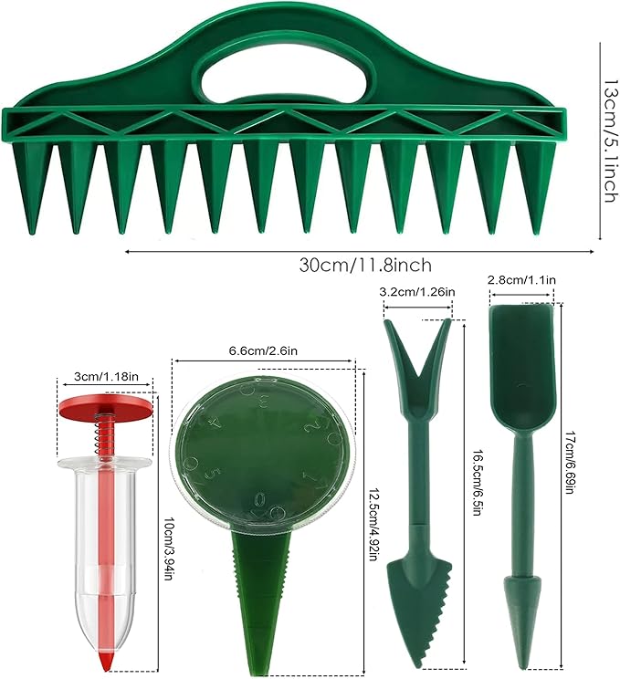 12-Hole Digger Seed Spreader,7 Piece Sowing Seeds Dispenser Set,Mini Seed Dispenser for Small Seeds, Handheld Seed Planter Tool Seed Dibber Multifunctional Spacer Gardening Tools (Green)