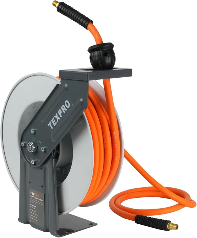 Retractable Air Hose Reel, 3/8 IN x 50FT Hybrid Air Hose Max 300 PSI, Air Compressor Hose Reel with 5 ft Lead in, Ceiling/Wall Mounted Air Hose Reel,Heavy Duty Air Tool