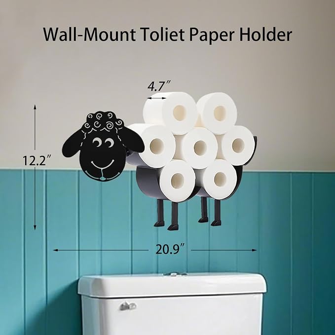 Sheep Toilet Tissue Holder,Animal Paper Holders,Decorative Metal Papers Holder,Funny Toilet Animal Storage for Bathrooms,Bathroom Paper Organizer for Extra 8 Rolls Stand & Wall Mounted Art Decor