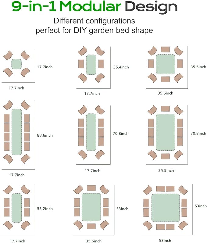 Aoodor 9-in-1 Modular Aluzinc Metal Raised Garden Bed, 89" L x 17.7" W x 17" H, Outdoor Planter Box for Vegetables, Flowers, and Herbs, Olive Green