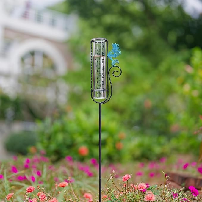 Stargarden Rain Gauge Outdoor, Mermaid Rain Gauge with Metal Stake, Decorative Rain Measure Tool for Lawn, Garden, Outdoor