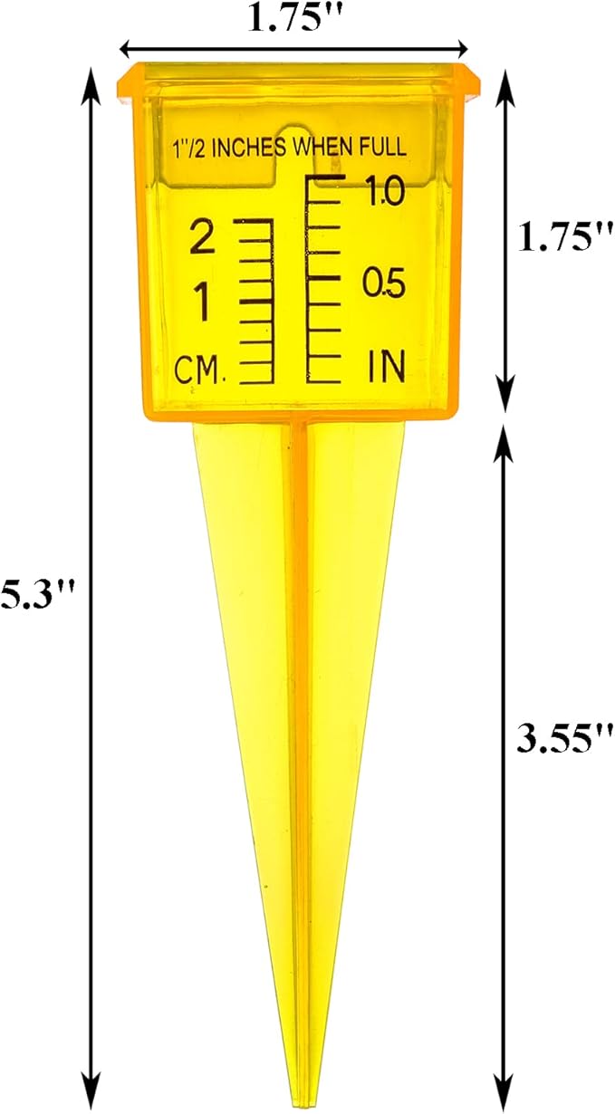 Okllen 15 Pack Rain Gauge, 1.5" Sprinkler Gauge with Wide Mouth, Outdoor Water Measuring Tool for Lawn, Garden, Yard, Bright Yellow, Transparent, Zero is 1/4" from The Bottom