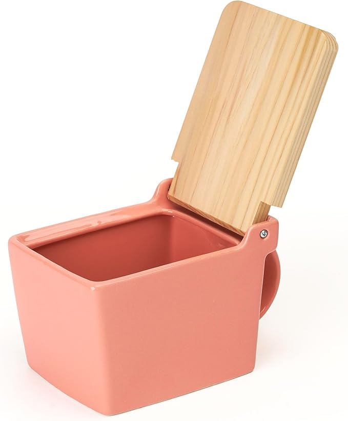 Zero Japan Bee House Premium Salt Box with Hinoki Lid - Container for Sea Salt and Spices - Elegant Cellar for Kitchen Countertop - Coral Pink, 16 oz