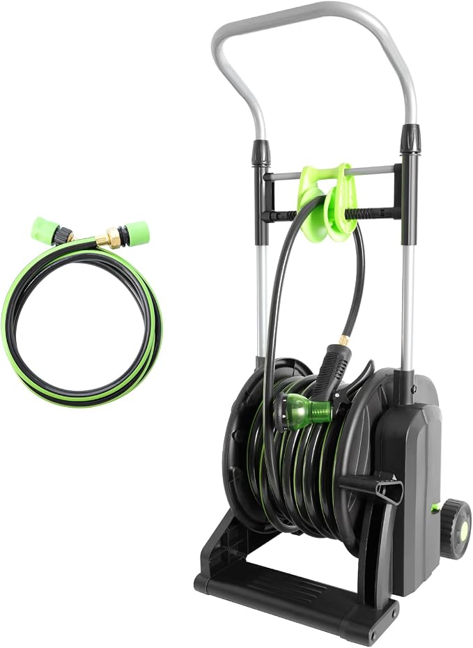 Pedal Hose Reel Cart with 82 ft of 1/2" Hose, Portable Water Hose Reel with Wheels, Garden Mobile Tools for Outside, Garden, Yard, Lawn