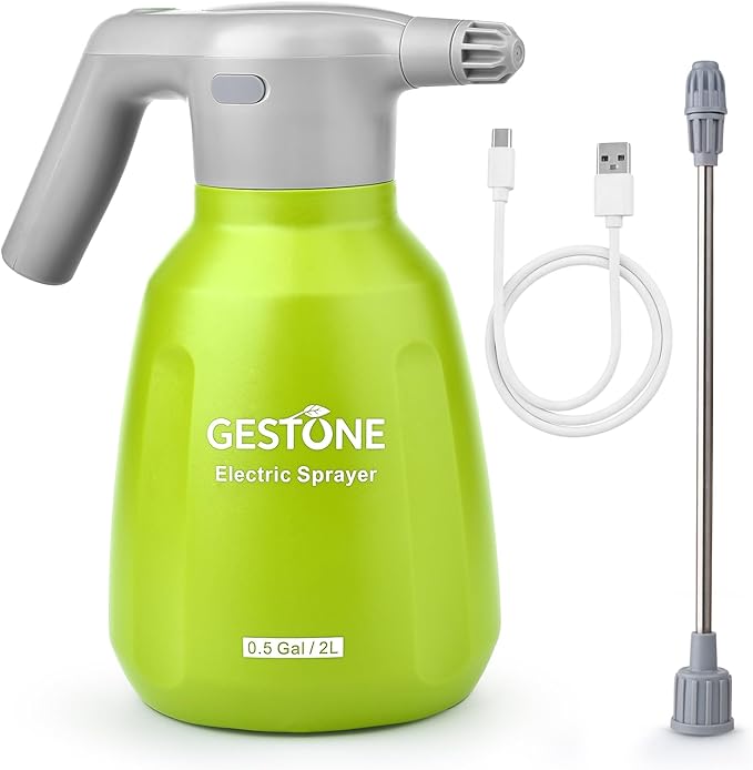 Electric Spray Bottle 2L/0.5 Gallon Plant Mister, Automatic Watering Can Rechargeable Battery Powered Garden Sprayer with Adjustable Nozzle for Plants Fertilizing,Weeding and Cleaning (Green)
