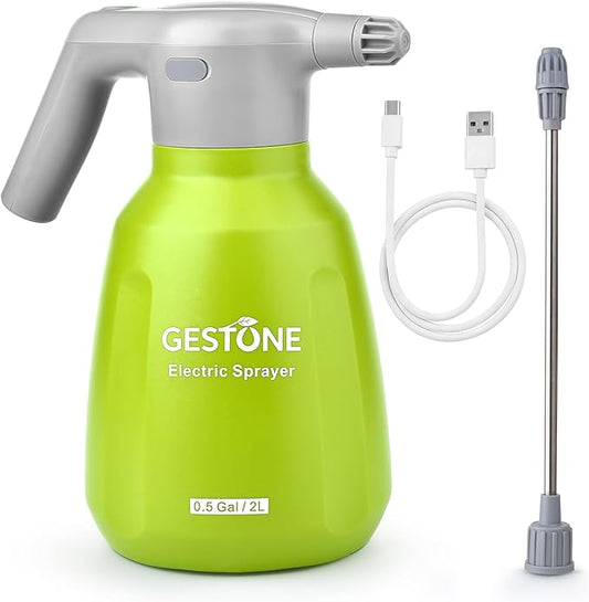 Electric Spray Bottle 2L/0.5 Gallon Plant Mister, Automatic Watering Can Rechargeable Battery Powered Garden Sprayer with Adjustable Nozzle for Plants Fertilizing,Weeding and Cleaning (Green)