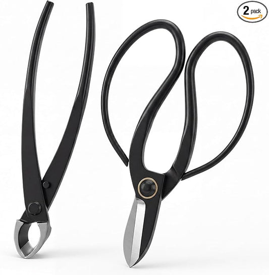 2 Pack Garden Scissors, Stainless Steel Bonsai Pruning Shears with Comfy Grip Handle, Multipurpose Trimming Shears for Bonsai, Herbs, Flowers, Home, Office (Floral Scissors Set)