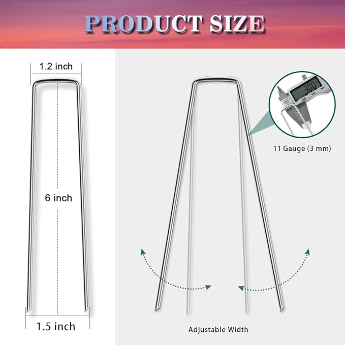 Gtongoko 120 Pack Landscape Staples 6 Inch, 11 Gauge Heavy Duty Galvanized Garden Stakes for Weed Barrier Fabric, Ground Cover, Artificial Turf, Sod, Netting and Irrigation Hose