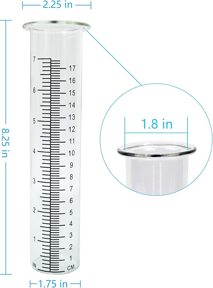 7" Plastic Rain Gauge Replacement Tube, 8.25 x 2.25 x 1.75 inches Cold Resistance Crack Resistance for Outdoor Garden Yard Home, 2PCS