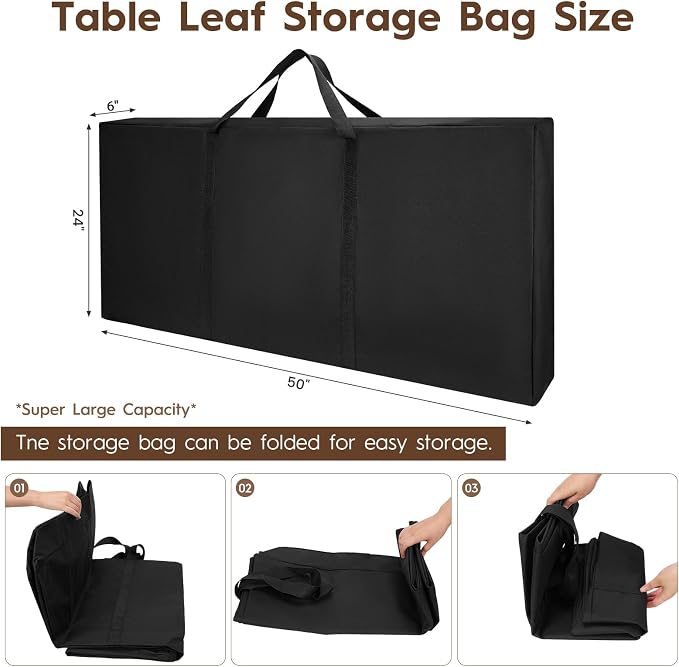 Table Leaf Storage Bag Heavy Duty Waterproof Extra Large 50" Lx24 W Table Leaf Covers Protector with Reinforced Handles for Storage, Black
