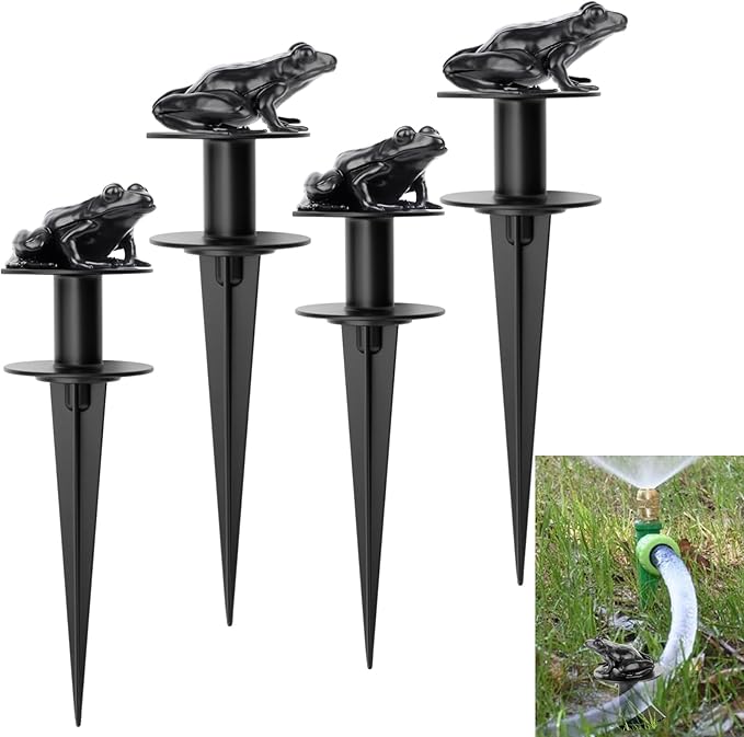4 Pack Metal Garden Hose Guide Spike Decorative Watering Hose Guides Stakes Guards with Frog-Shaped Cast Iron for Lawn Yard Outside Plants Flower Beds Protection