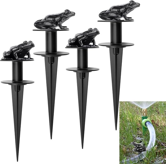 4 Pack Metal Garden Hose Guide Spike Decorative Watering Hose Guides Stakes Guards with Frog-Shaped Cast Iron for Lawn Yard Outside Plants Flower Beds Protection