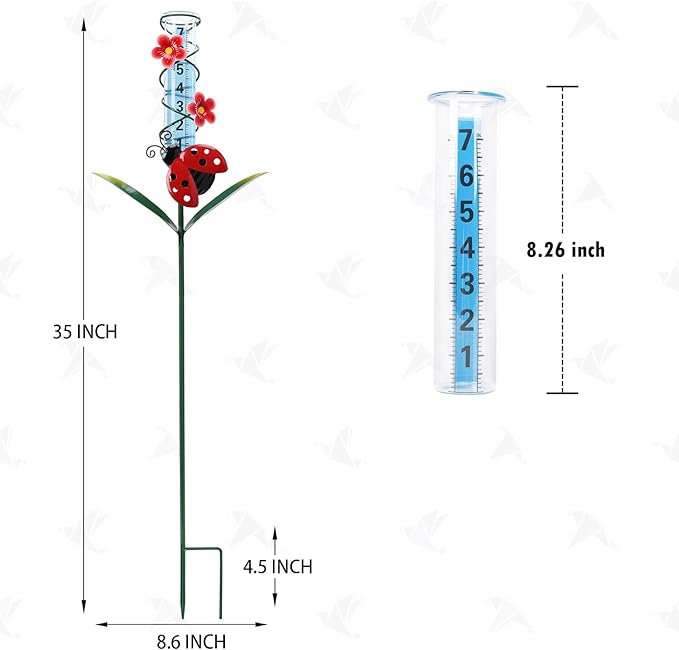 MUMTOP Rain Gauge Outdoor, 35 Inch Large Number Easy Read Water Measure Gauge for Lawn, Yard and Garden(Ladybug)