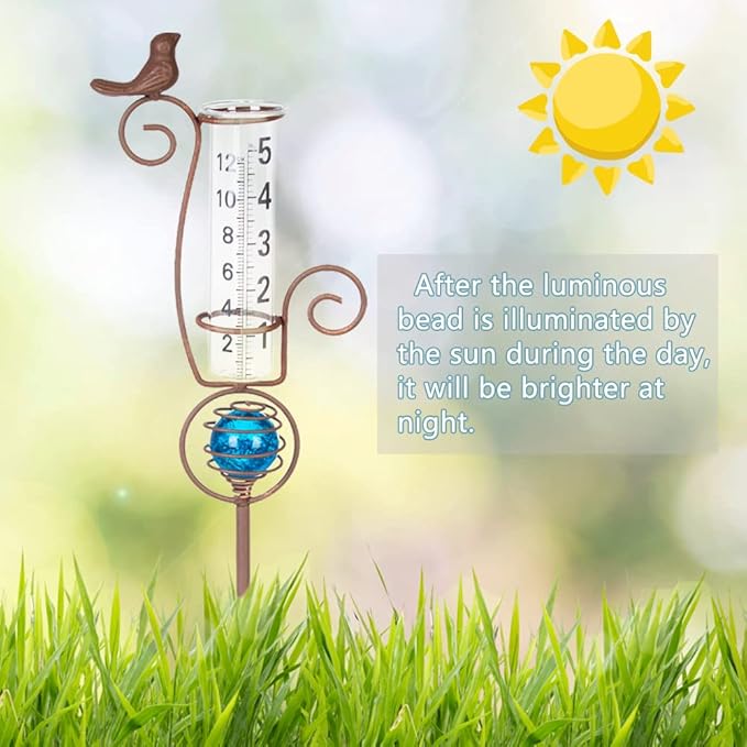 27'' Rain Gauge Outdoor, Rain Gauge with Luminous Beads for Garden, Yard, Patio, Pathway