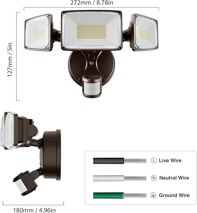 Onforu 100W LED Motion Sensor Outdoor Lights, Dusk to Dawn Flood Light Outdoor Motion Sensor, Hardwired Security Lights Floodlights Outside 11000LM 6500K Daylight IP65 Waterproof (Brown)