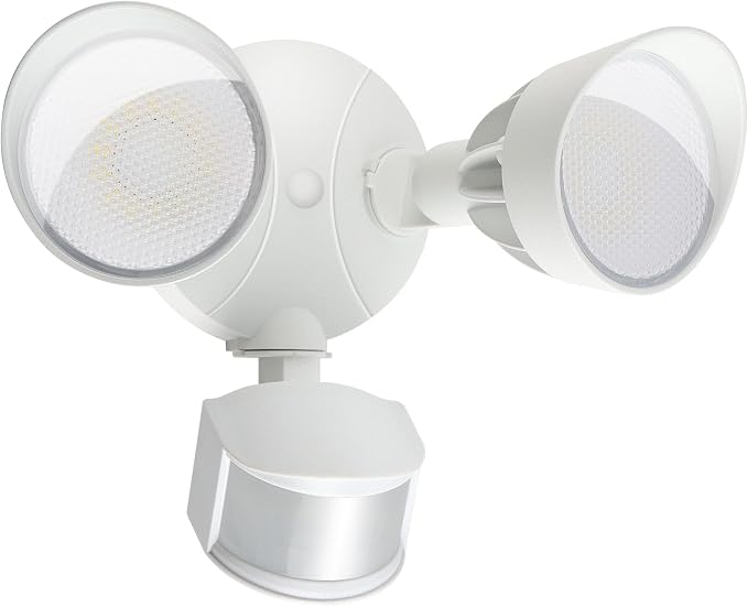 45W 5500LM PIR Motion Sensor Outdoor Lights, Dual Head LED Flood Light, 5000K Daylight, IP65 Waterproof Hardwired Dusk to Dawn Motion Detector Security Light for Outside Garage Yard (White)