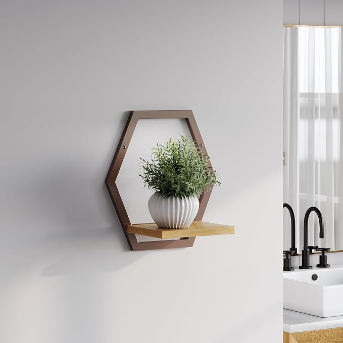 3 Pack Solid Wood & Metal Framework Wall Plant Stands,9 inch Natural Wood Shelf of Indoor,Mid Century Modern Hanging Planter for Outdoor Entryway 25 LB Load for Plants Coffee