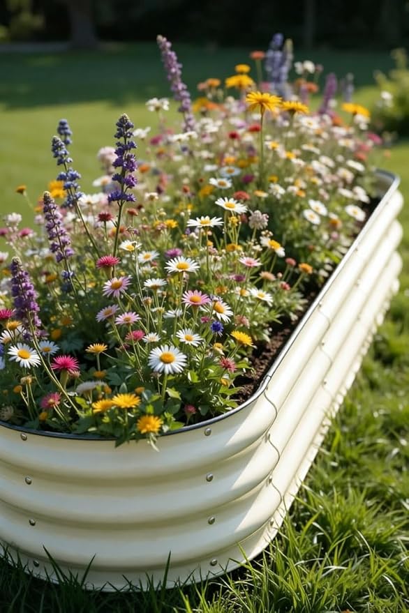 GrowHaus 4x2x1ft Galvanized Raised Garden Bed (2 Pack), Outdoor Metal Planter Box for Vegetables, Flowers & Herbs, Milk White