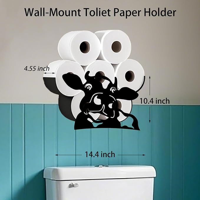 Cow Toilet Tissue Holder,Animal Paper Holders,Decorative Metal Papers Holder,Funny Toilet Animal Storage for Bathrooms,Bathroom Paper Organizer for Extra 8 Rolls Wall Mounted Art Decor