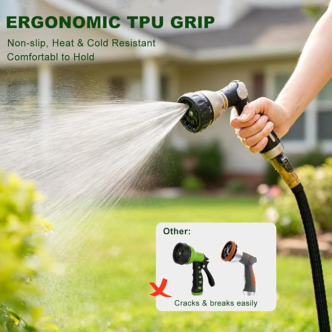 FANHAO Garden Hose Nozzle 100% Heavy Duty Metal, Water Hose Sprayer High Pressure with 8 Spray Patterns, Thumb Control, On Off Valve for Garden Watering, Car and Pet Washing