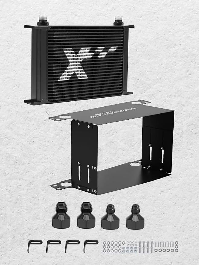 maXpeedingrods 25 Row Engine Oil Cooler, 10AN Stacked Plate Transmission Engine Oil Cooler Universal British Radiator Aluminium Black