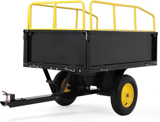 Heavy Duty ATV Trailer Tow Behind Dump Cart, 17 Cu.Ft. 750lbs Capacity, Pull Behind Steel Yard Wagon Dump Trailer for Tractor Lawn Mower Garden