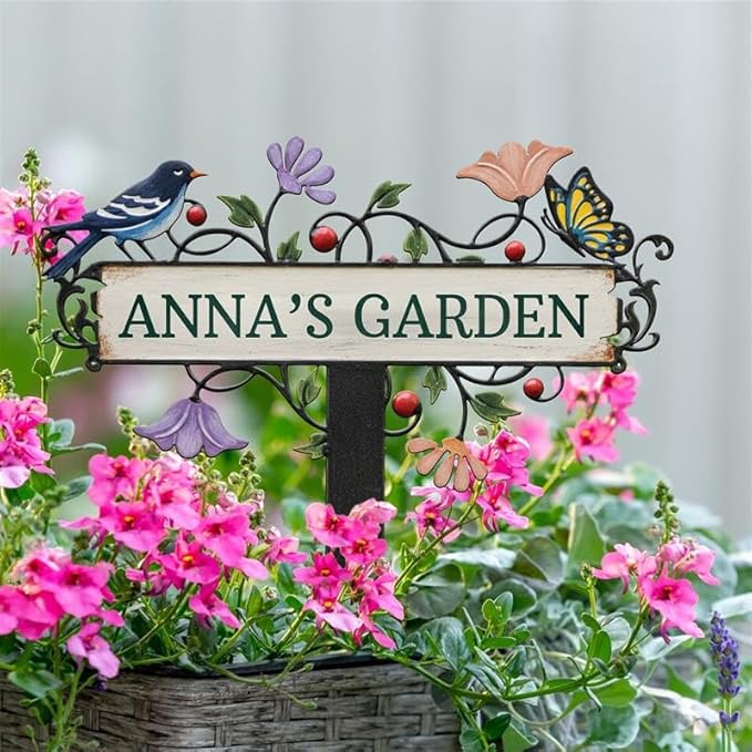 Personalized Metal Yard Sign, Custom Metal Stake Decor, Bird, Butterfly & Flower Design, Gift for Garden Lovers, Garden Decor (Bird, Butterfly & Flower)