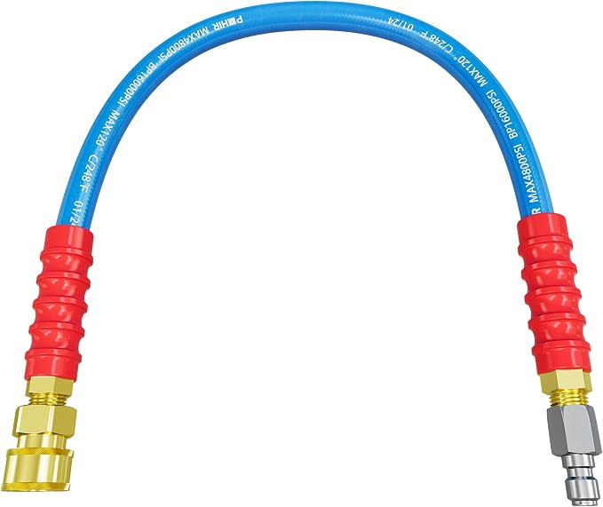 POHIR 2ft Pressure Washer Whip Hose 3/8" 4800 PSI, with Quick Connect Ends and Adapters for Hot & Cold Water up to 248°F, Steel Wire Braided Hose for Power Washing