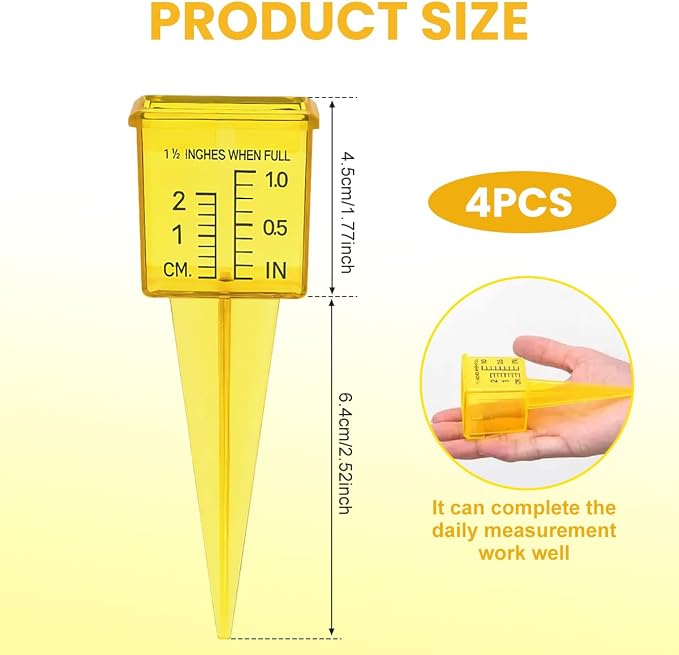 4 Pcs 1.5" Bright Yellow Rain Gauge Wide Mouth Sprinkler Gauge for Outdoor Lawn Garden
