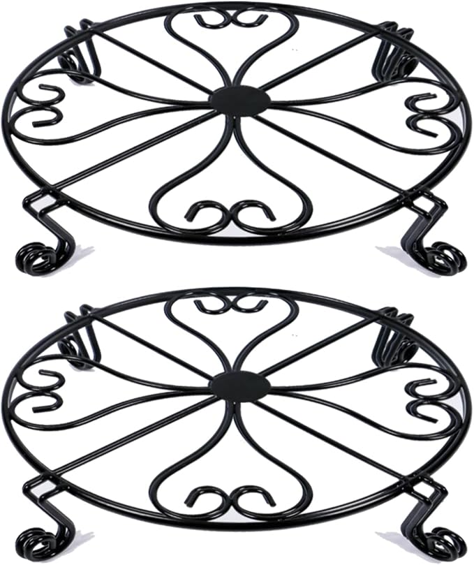 NSYOOMH 2 pack 10" Rustproof Black Metal Plant Stands Heavy Duty Plants Holder Outdoor Indoor, Round Wrought Iron Sturdy Flower Planter Pot Stand, Corner Gardening Inside Potted Plant Risers - 10Inch