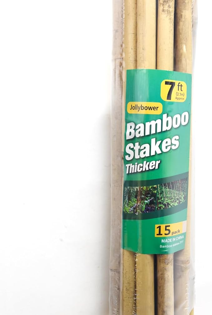 Jollybower 15pcs 3/4" D Thicker Heavy Duty Bamboo Stakes, 7FT Plant Stakes, Natural Garden Stakes for Tomato, Bean, Flowers,Trees Potted and Climbing Plant Support