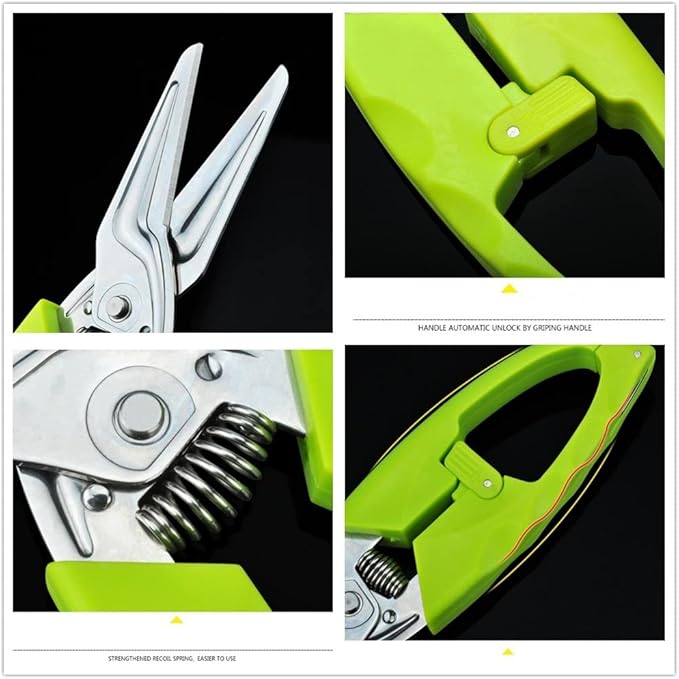 Multi Function Kitchen Garden Shears Spring-Loaded With Anti-Slip Handle & Safety Lock Cooking Scissors for Food Meat, Floral Trimming, Green