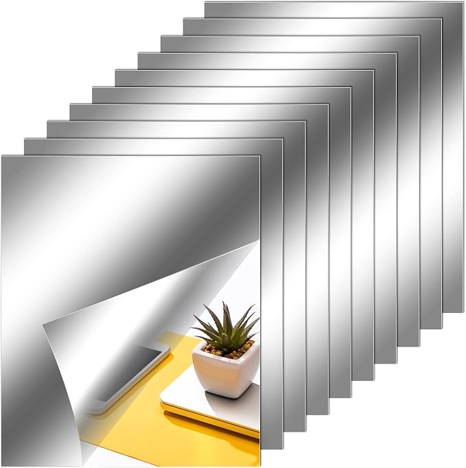 Zonon Flexible Mirror Sheets Self Adhesive Non Glass Mirror Tiles Stickers for Home Wall Decor(10 Pieces,10 x 12 Inches)