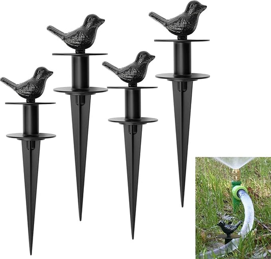 4 Pack Garden Hose Guide Stake Metal Spike 12 Inch Heavy Duty Hose Support Spike with Bird Design Protect for Outside Flower Beds Plant Yard Garden