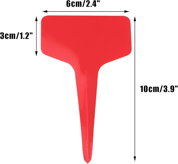 KINGLAKE Red Plant Labels,100 Pcs 6 x10cm Plastic Plant T-Type Tags Nursery Garden Labels