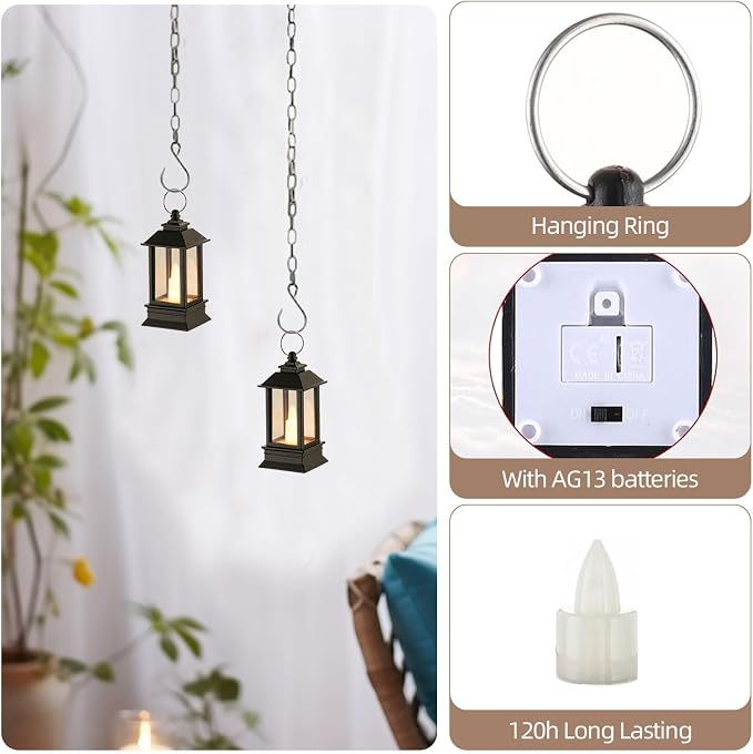 Black Lanterns Decorative Indoor: 24 Pcs Mini Lanterns for Wedding Table Centerpieces Battery Powered Small Led Lights for Party Bulk